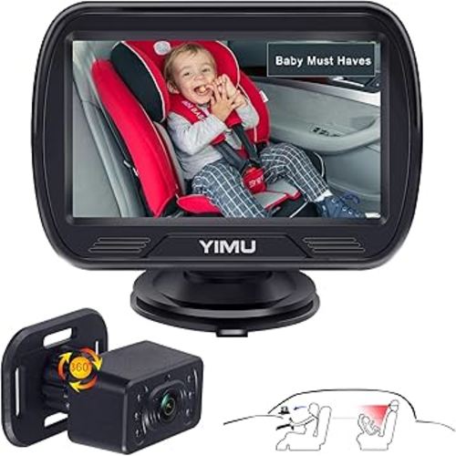 YIMU HD720P Rear Seat Baby Car Camera for Backseat, Car Headrest Quick-Install Monitor, Night Vision, 360° Rotatable car Camera for Baby with 4.3 inch car Baby Monitor (KB41)