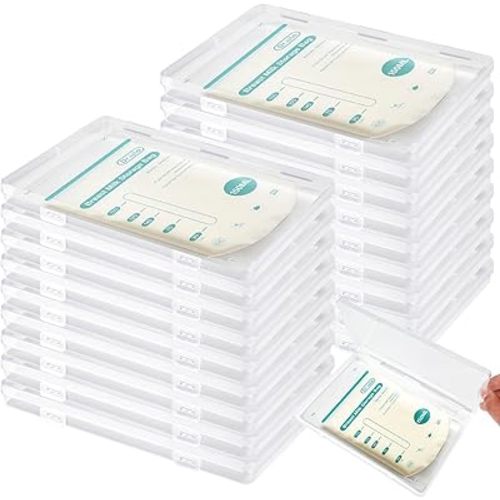 20PCS Clear Flat Breast Milk Freezer Storage Organizer, Breast Milk Storage Bags Freezer Container, Space Saving Breastmilk Bag Freezer Tray, 7.48 x 5.11 x 0.67 in