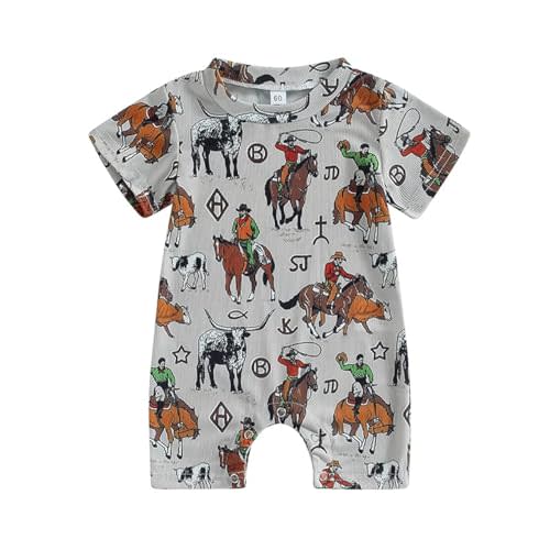 Muasaaluxi Western Baby Girl Boy Clothes Short Sleeve Cow Print Romper One Piece Bodysuit Shorts Summer Outfit