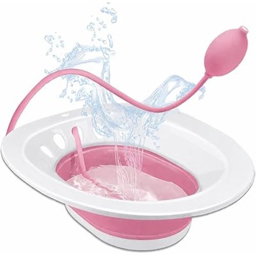 Sitz Bath for Toilet Seat, Hemorrhoids and Postpartum Care, Yoni Steam Seat, Sits Bath Kit for Women - Collapsible, Deeper Bowl - Use w/Sitz Bath Salt - Pink