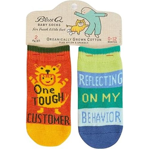 Blue Q Funny Baby Socks 2 Pairs - Gender Neutral Cute Baby Socks for 0-12 Months, Organically Grown Cotton, Newborn Essential