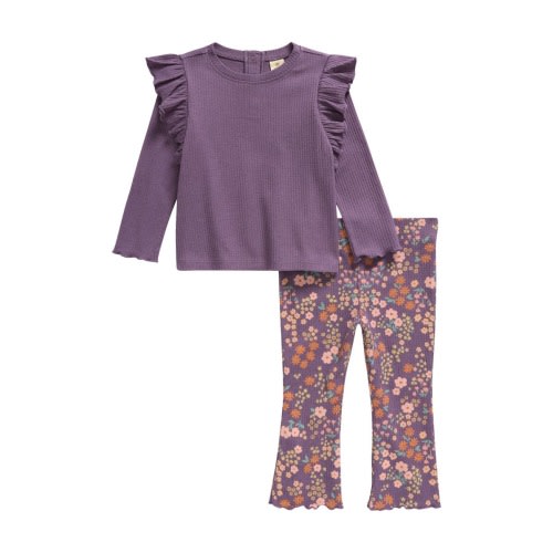 Sweet Ruffle Print Long Sleeve T-Shirt & Flare Pants Set