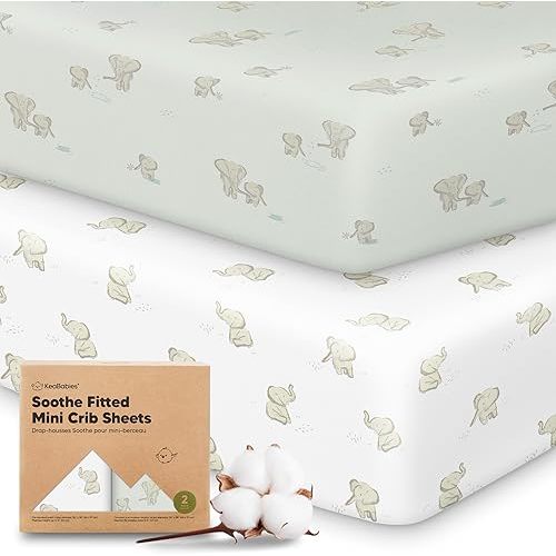 2-Pack Mini Crib Sheets Fitted - 38x26 Pack N Play Sheets for Pack and Play Mattress, Organic Cotton, Soft & Breathable Playard Bedding, Neutral Mini Toddler Bed Cover for Boys, Girls (Elly)
