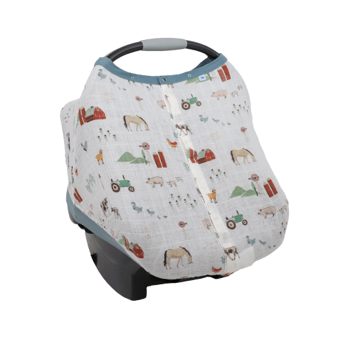 Cotton Muslin Car Seat Canopy - Farmyard