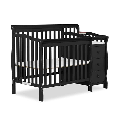 Dream On Me Jayden 4-in-1 Mini Convertible Crib And Changer in Black, Greenguard Gold Certified, Non-Toxic Finish, New Zealand Pinewood, 1" Mattress Pad