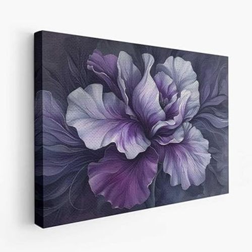 CanvasArtMagic Iris Flower Purple Dark Design 2 Canvas Wall Art Picture Prints Artwork Framed For Living Room Wall Home Decor Gifts For Family Mordern Art Easy Hanging