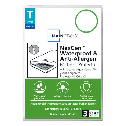 Mainstays NexGen Waterproof Hypoallergenic Twin Zippered Mattress Protector, Vinyl-Free