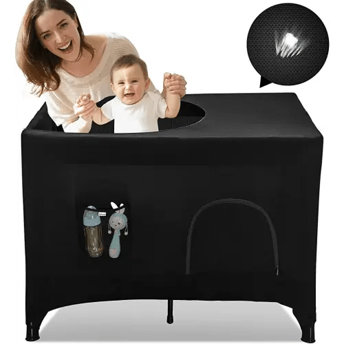 Pack N Play Blackout Cover, Hiaksedt Crib Canopy Cover for Pack and Play, Breathable Blackout Tent for Travel Crib, Portable Stretchy Netting Cover for Indoor Outdoor Travel Playard
