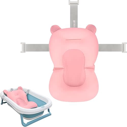 Colorlife Baby Bath Seat Support Net Infant Bathing Seat Support Mat, Comfortable Adjustable Non-Slip Three-Pointed Baby Shower Net Bathtub Sit Up Mesh for Newborn 0-12 Months-Pink(No Bathtub)