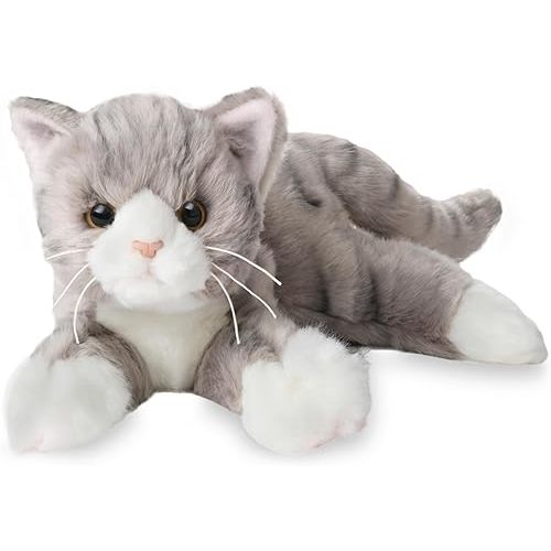 Bearington Socks Stuffed Cat Plush - 15" Realistic Grey Tabby Cat Plush Toy with Soft Fur and Lifelike Details - Stuffed Kitty - Adorable Cuddly Kitten Plushie Gift for Kids and Toddlers