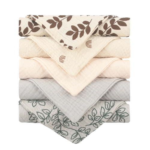 Sinyiin Baby Square Face Towel Infant Drooling Bibs Wash Cloth Cotton Muslin-Handkerchief Skin Friendly Nursing Burp Cloth 5PCS