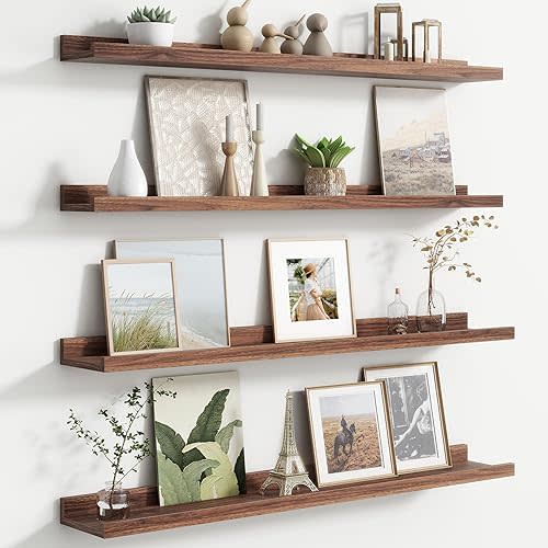 Floating Picture Ledge Shelves for Wall Set of 4, 36 Inch Wall Shelves with Lip Long Large Nursery Book Shelf for Toys Storage Kids Bookshelf Wall Mounted Living Room Bedroom Decor Frames