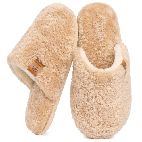 EverFoams Women's Fuzzy Slip-on Slippers Warm Cozy Soft Lightweight Memory Foam Indoor House Shoes