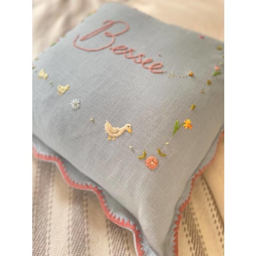 Bespoke Hand-Embroidered Baby Pillow: Personalised Heirloom Nursery Decor