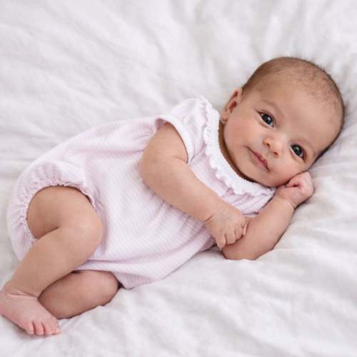 Mini Stripes Ruffle Short Sleeve Bubble - Pink