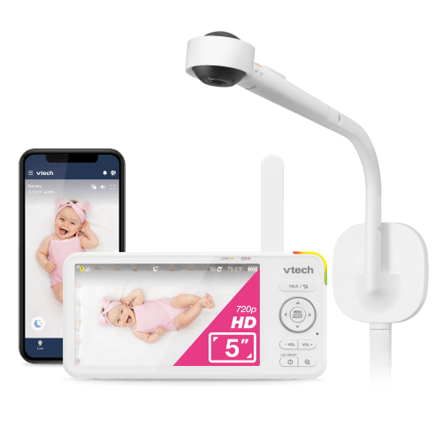 5" High Definition 720p Display 1080p Smart Wi-Fi Remote Access Over-the-Crib Video Baby Monitor with Night Light, Night Vision, Soothing Sounds, 2-Way Talk, Temperature, iOS & Android