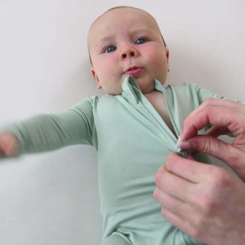 Zippered Romper in Sage | Romper Pajamas | Kyte Baby