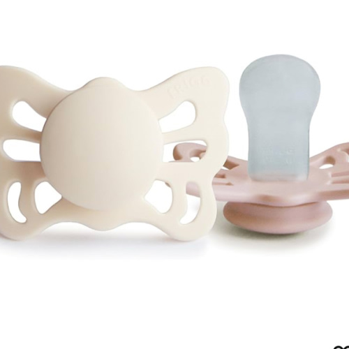 FRIGG Butterfly Anatomical SilkySoft Silicone Baby Pacifier | Made in Denmark | BPA-Free (Cream/Blush, 0-6 Months)
