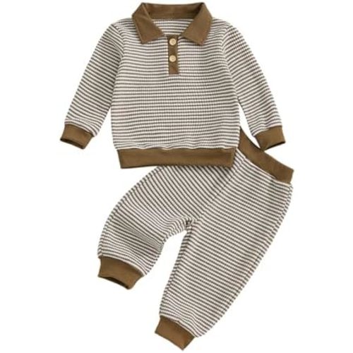 VISGOGO Baby Boy Clothes Toddler Fall Winter Outfit Sweater Toddler Boy Striped Clothes 6 12 18 Months 2 3T 4T Pant Set