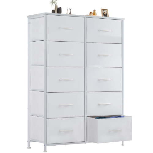 GIANNA Tall Chest Organizer with 10 Drawers, Fabric Bins, Bedroom Essential, White