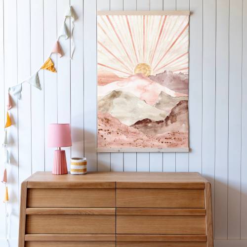 Watercolor Sunrise Tapestry: Boho Kids Room Canvas Wall Art | 500