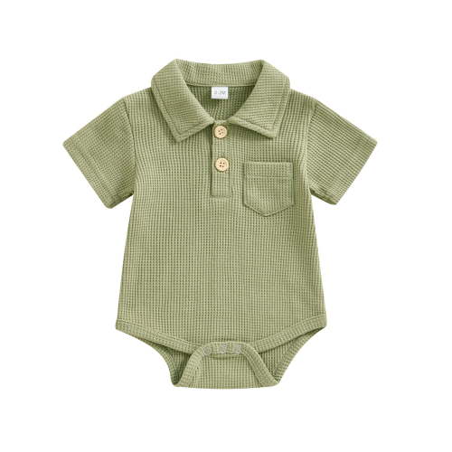 Chbgutlmr Newborn Baby Boys Clothes Short Sleeve Bodysuit Button down Rompers Solid Color Summer Outfits