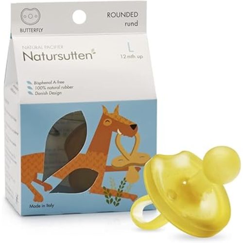 Natursutten Pacifiers 12-18 Months - 1-Pack Butterfly Shield Round Nipple Natural Rubber Safe & Soft BPA-Free Pacifiers for Breastfeeding Babies - Newborn Pacifiers Made in Italy