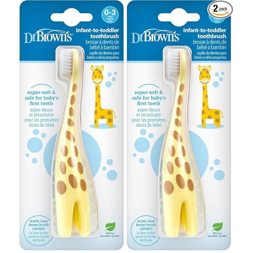 Dr. Brown's Infant-to-Toddler Training Toothbrush, Soft for Baby's First Teeth, Giraffe, 0-3 Years (Pack of 2)