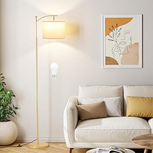 60" Floor Lamp With 3 Color Temperatures, Adjustable Beige Shade, Gold Pole - Tall Lamp for Living Room, Bedroom, Office, Classroom, Dorm - 9W Bulb Included