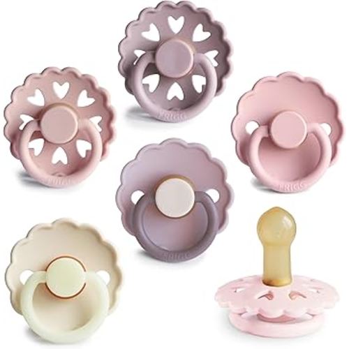FRIGG Natural Rubber Baby Pacifier 6-Pack Blooming Love | Made in Denmark | BPA-Free (6-18 Months)