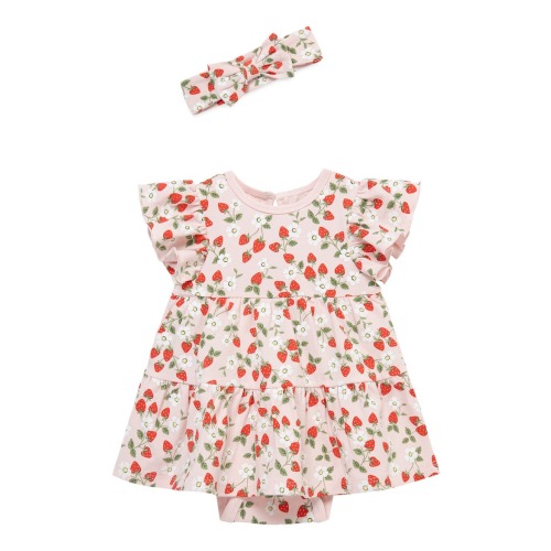 Strawberry Skirted Bodysuit & Headband Set