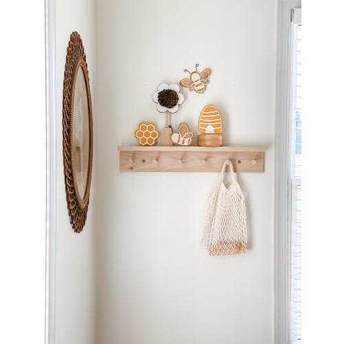 Wooden Honey Bee Decor: Honeycomb & Beehive Shelf Accents