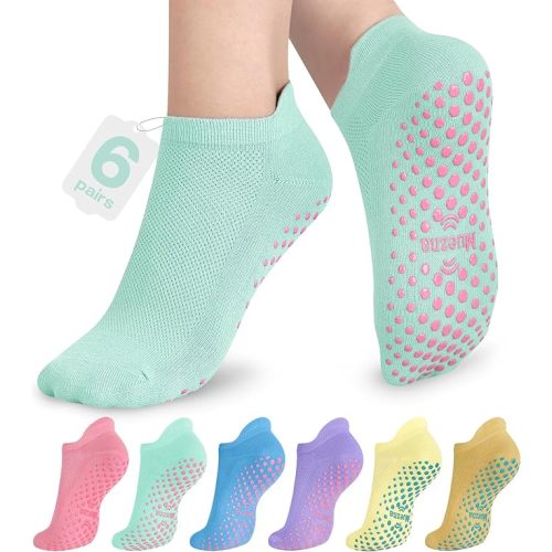 Muezna 6 Pairs Pilates Grip Socks for Women, Non Slip Yoga Socks with Grips, Grippy Socks for Barre, and Hospital