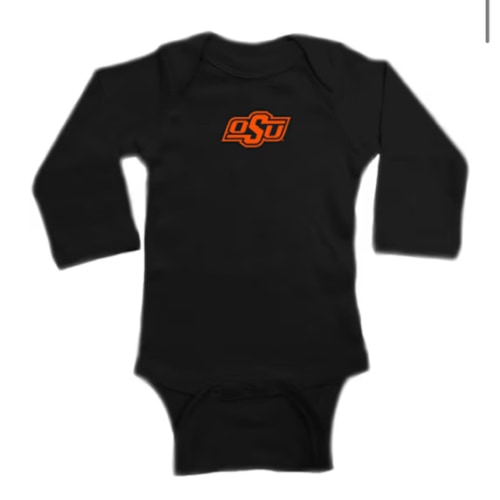 Oklahoma State Cowboys Baby BLACK Primary Logo Long Sleeve Romper - 10190853