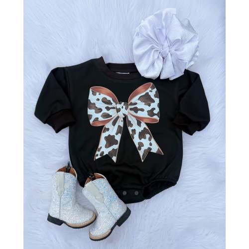 Cow Print Bow Bubble Romper