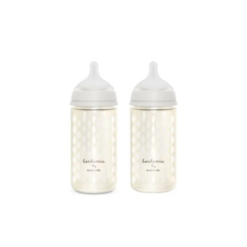 Suavinex Bonhomia SX PRO Glass Anti-Colic Baby Bottles with Medium Flow - 8 fl oz/2pk - Beige
