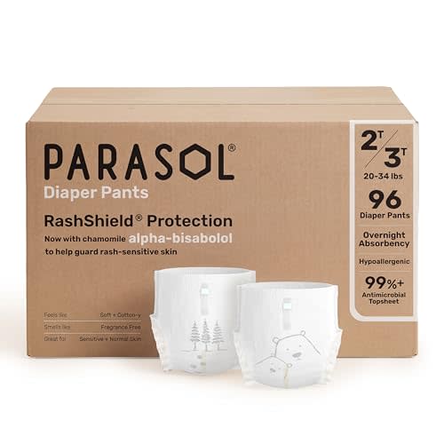 Parasol Size 4 (2T-3T) Chlorine-Free Pull-On Diaper Pants, 96 Count | Natural Disposable Diaper Pants, RashShield Protection, Active 360 Comfort Wrap, Hypoallergenic Training Pull-Ups