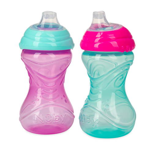 Nuby 2 Pack 10 Oz. Clik-It Cup with Silicone Spout, Pink & Aqua