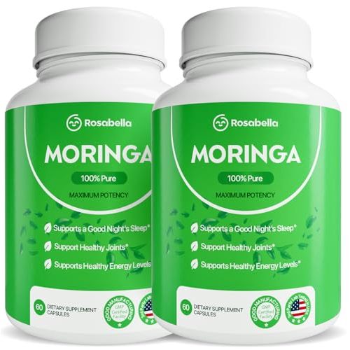 Rosabella Moringa Capsules - Pure Moringa Powder, Energy, Skin, Immune & Gut Health Superfood, Rich in Antioxidants, Essential Vitamins & Amino Acids, Natural Green Superfood Supplement - 120 Count