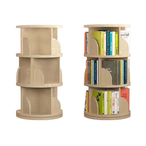 JaxShark 3-Tier 360° Rotating Bookshelf, 38.2" Kids Corner Bookcase, Wood