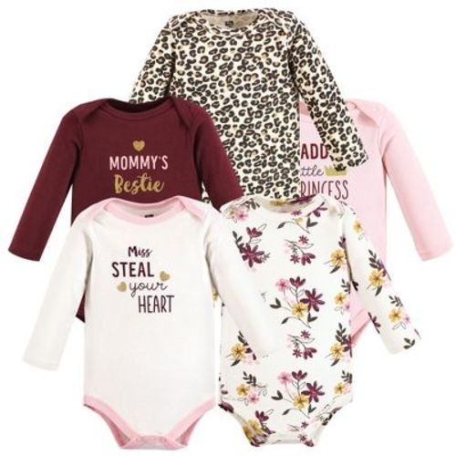 Hudson Baby Basics Infant Girls Cozy Long Sleeve Bodysuits 5-Pack, Sweetheart Charm, 3-6 Months