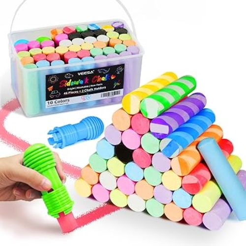 Sidewalk Chalk for Kids, Bucket Pack (46 Count + 2 Chalk Holders)