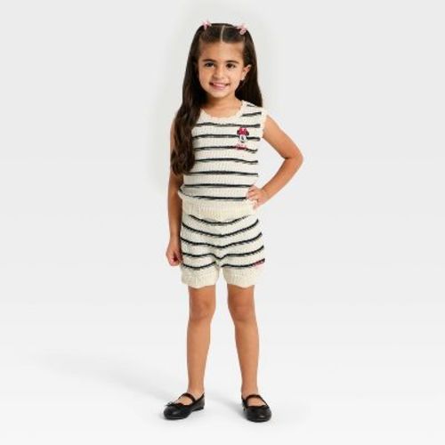 Toddler Girls' 2pc Disney Minnie Mouse Crochet Top & Shorts Set - Beige 2T