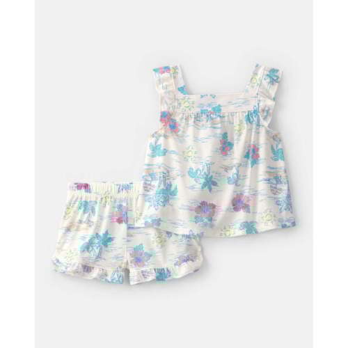 Toddler Girl Tropical Beach Sleeveless Loose Fit 2-Piece Pajama Set - Ivory/Green | Carter's