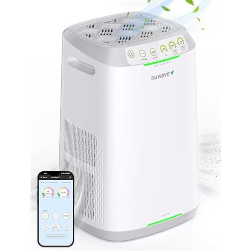 Nuwave Air Purifiers for Home Large Room, Washable and Reusable Bio Guard Filter, Air Purifier for Smoke, Dust, Pollen, Removes up to 100% Particles 3x Smaller Than HEPA, Sleep Mode