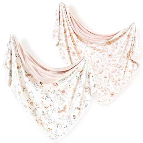 GRSSDER Baby Swaddle Blankets 2 Pack, Super Soft Jersey Knit Baby Quilt Blankets for Baby Girls, Double Layer Receiving Blankets 34 x 44 Inches Extra Large for Swaddling, Pink Flowers Season
