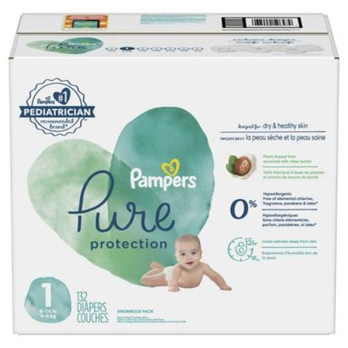Pampers® Pure Protection 132-Count Size 1 Enormous Pack Disposable Pampers