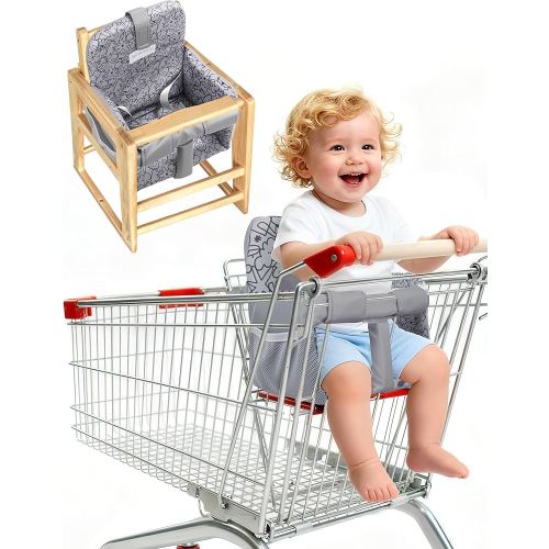 Shopping Cart Cover for Baby Girl and Boy, Cotton High Chair Cover for Restaurant, Padded Grocery Cart Seat Cover for Infant & Toddler, Reversible, Machine Washable (Dark Grey)