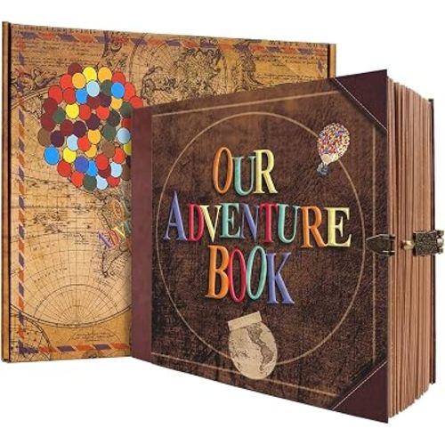 Our Adventure Book 146 Pages 8.9 * 7.7 Inch Scrapbook Photo Album,Retro Style Embossed Letter Cover Travel Diary Journal Scrap Book For Couples,Memory Book For Anniversary Wedding