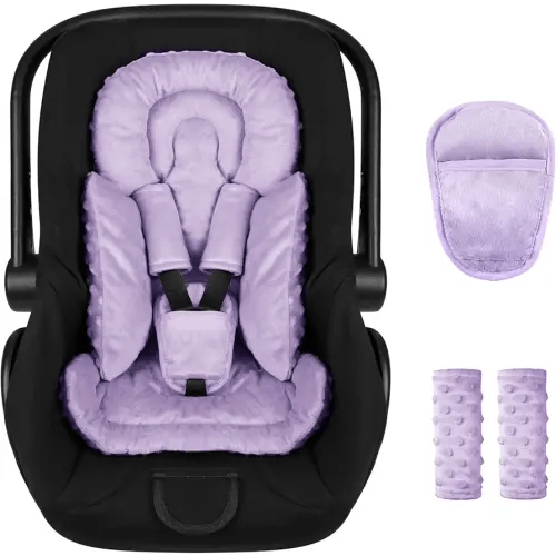 Infant Car Seat Insert Boy Girl, 3 in 1 Newborn Carseat Insert with Strap Pads, Car Seat Head Support for Baby Strollers, Swings, and Bouncers, Comfortable and Machine Washable, Purple